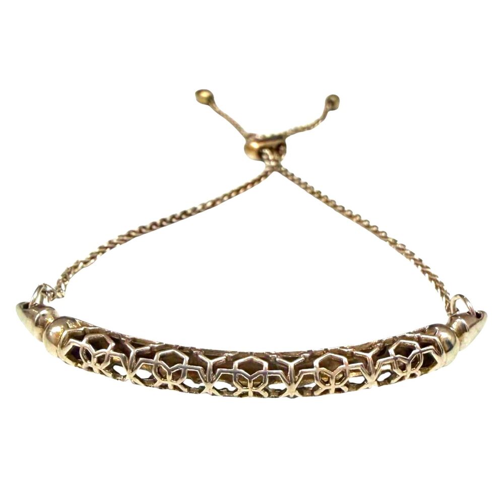 Kendra Scott Gilly Adjustable Bracelet Gold Tone Filigree Curved Bar Slider